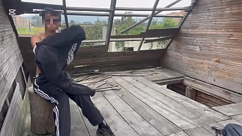 Cuervoperv daring young man cums totally naked in an abandoned cabin near the public road very risky surrounded by strangers