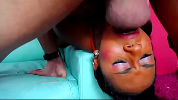 Omg ruthless face upside down with cock in throat leaving face covered in saliva