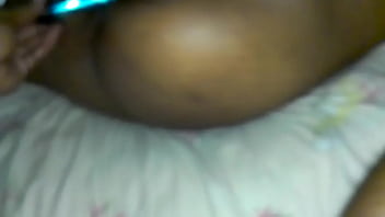 Sliding dildo in ebony black wife wet pussy