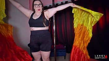 Thick bbw try on haul wiith 5 tight gym shorts hugging juicy ass dirty talk stripteases and naughty dance 4k landscape