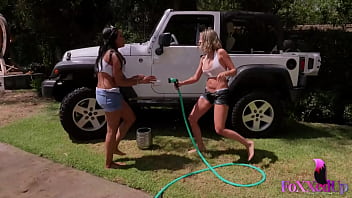 Sizzling lesbians shy love & jenna foxx heat up the truck bed outdoors