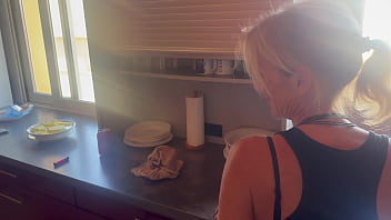 I’m washing the dishes whant do you want a blowjob hot wife in the kitchen