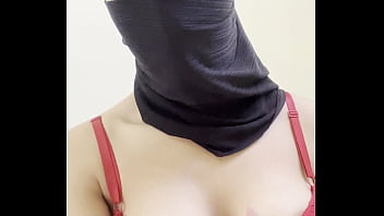 Arab hijab girl in niqab teases her big boobs and perfect round tits