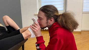 Ass servant and foot sniffer slave for two mistresses