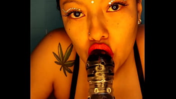 Blue changed his cock for a big dildo and swallows it all