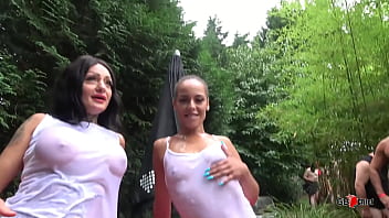 Outdoor creampie gangbang cum play orgy