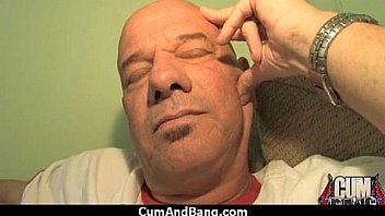 Cum slut introduced to bukkake 22