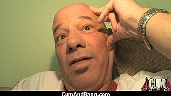 Cum slut introduced to bukkake 22