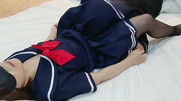 かわいい制服の女子高生に目隠ししてパンストセックス たまらず膣の奥に中出し 素人 フェラ クンニ オーガズム