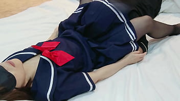 かわいい制服の女子高生に目隠ししてパンストセックス たまらず膣の奥に中出し 素人 フェラ クンニ オーガズム