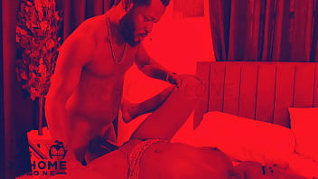 Romantic sex scene in cozy room with red lights