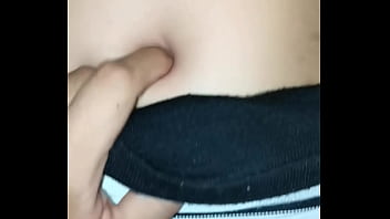 I peck her belly button while she rides me