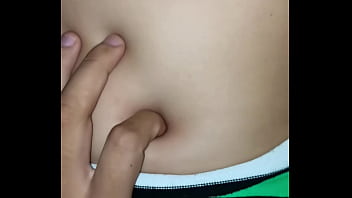 I peck her belly button while she rides me