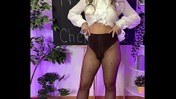 Nylon club sexy mature blonde putting on coffee colored tights