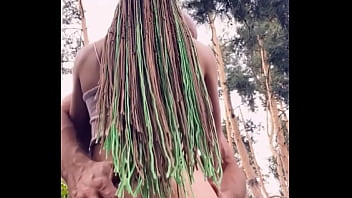 Wild sex outdoors during a walk in the woods