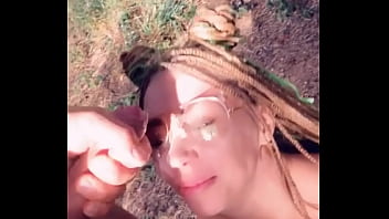 Wild sex outdoors during a walk in the woods