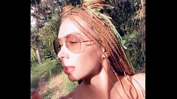 Wild sex outdoors during a walk in the woods