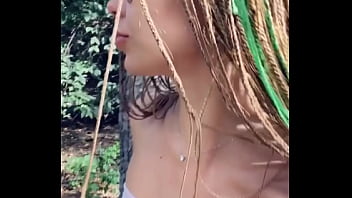 Wild sex outdoors during a walk in the woods