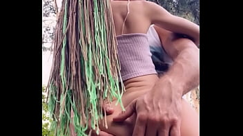 Wild sex outdoors during a walk in the woods