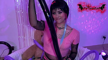 Emo girl plays hot with balloons