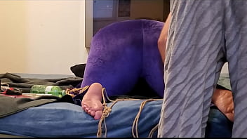 Big beautiful submissive milf slut get flogged in purple velour tracksuit & fucked