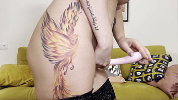 Milf in black stockings masturbating