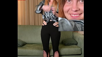 Hazel ash modeling a shiny shirt with leggings