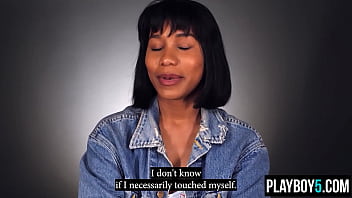 Ebony cougar jenna fox opens up during an interview and masturbates