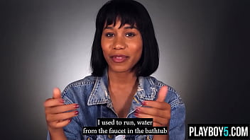 Ebony cougar jenna fox opens up during an interview and masturbates