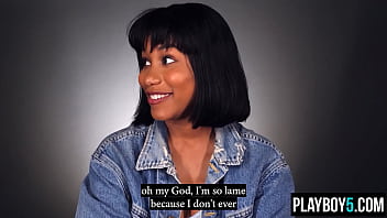 Ebony cougar jenna fox opens up during an interview and masturbates