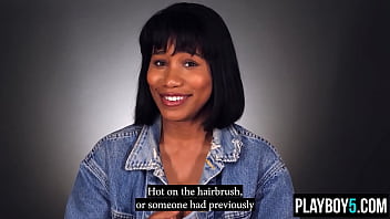 Ebony cougar jenna fox opens up during an interview and masturbates