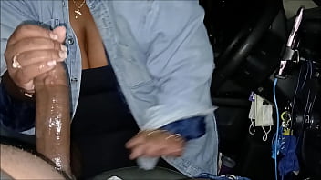 Curly head babe gives a great blowjob to big dick stud in her truck