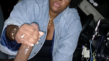 Curly head babe gives a great blowjob to big dick stud in her truck