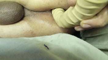 Strap on pegging brunette breaks her boyfriend's ass with strapon