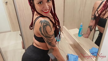 My hot latina cleaning lady does her job while naked