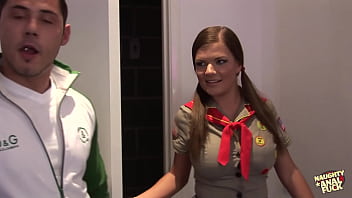 This attractive female scout had double penetration from two guys