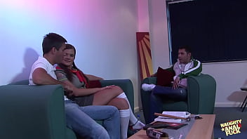 This attractive female scout had double penetration from two guys