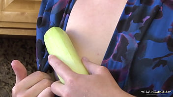 While Washing Vegetables The Brunette Babe Gets Aroused And Starts Sucking On A Cucumber Before Using It As A Sex Toy She Then Uses Other Vegetables A Vacuum Cleaner And Broomsticks On Her Cunt thumbnail