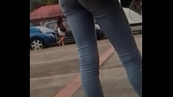 Candid ebony teen tight jeans