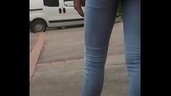 Candid ebony teen tight jeans