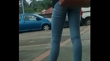 Candid ebony teen tight jeans