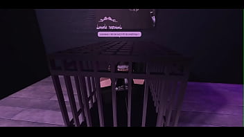 Cute puppy girl gets stuck in a cage begs her owner to let her out