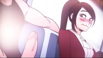 2 girls with 1 men in subway anime