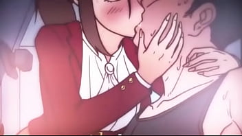 2 girls with 1 men in subway anime