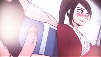 2 girls with 1 men in subway anime