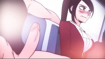 2 girls with 1 men in subway anime