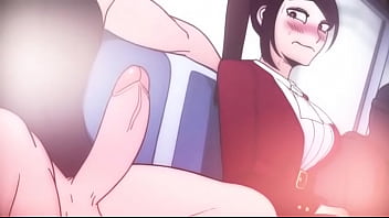 2 girls with 1 men in subway anime