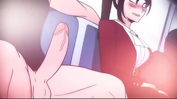 2 girls with 1 men in subway anime