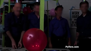 Petite suspect gangbanged in the backoffice Petite suspect gangbanged in the backoffice