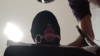 Tied up blindfolded and ballgagged milf gets fucked in her mouth pussy and ass